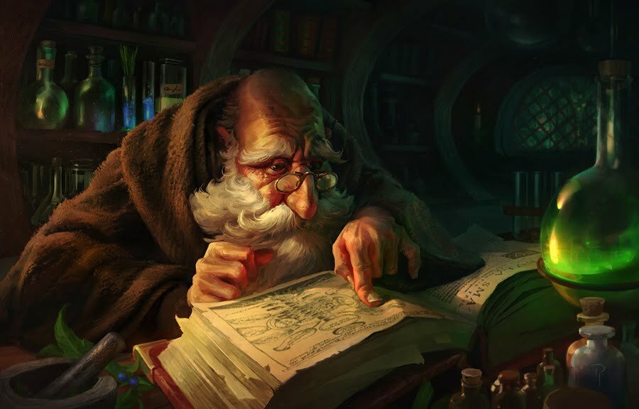 wizard or sage studying a book