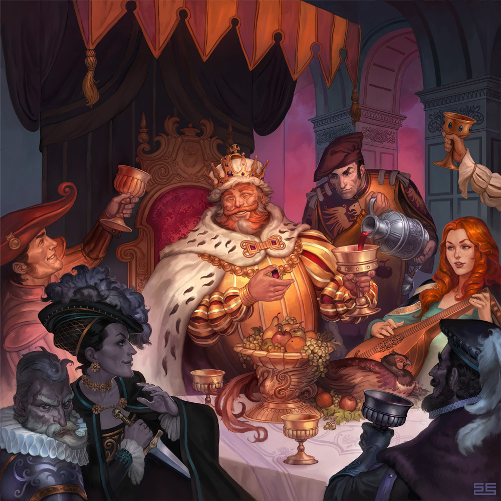 king dining with courtiers