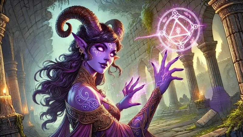 tiefling sorceress wizard magic dangerous woman ruins