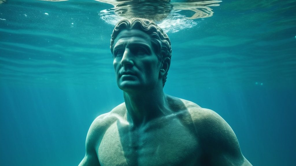 stone statue under water