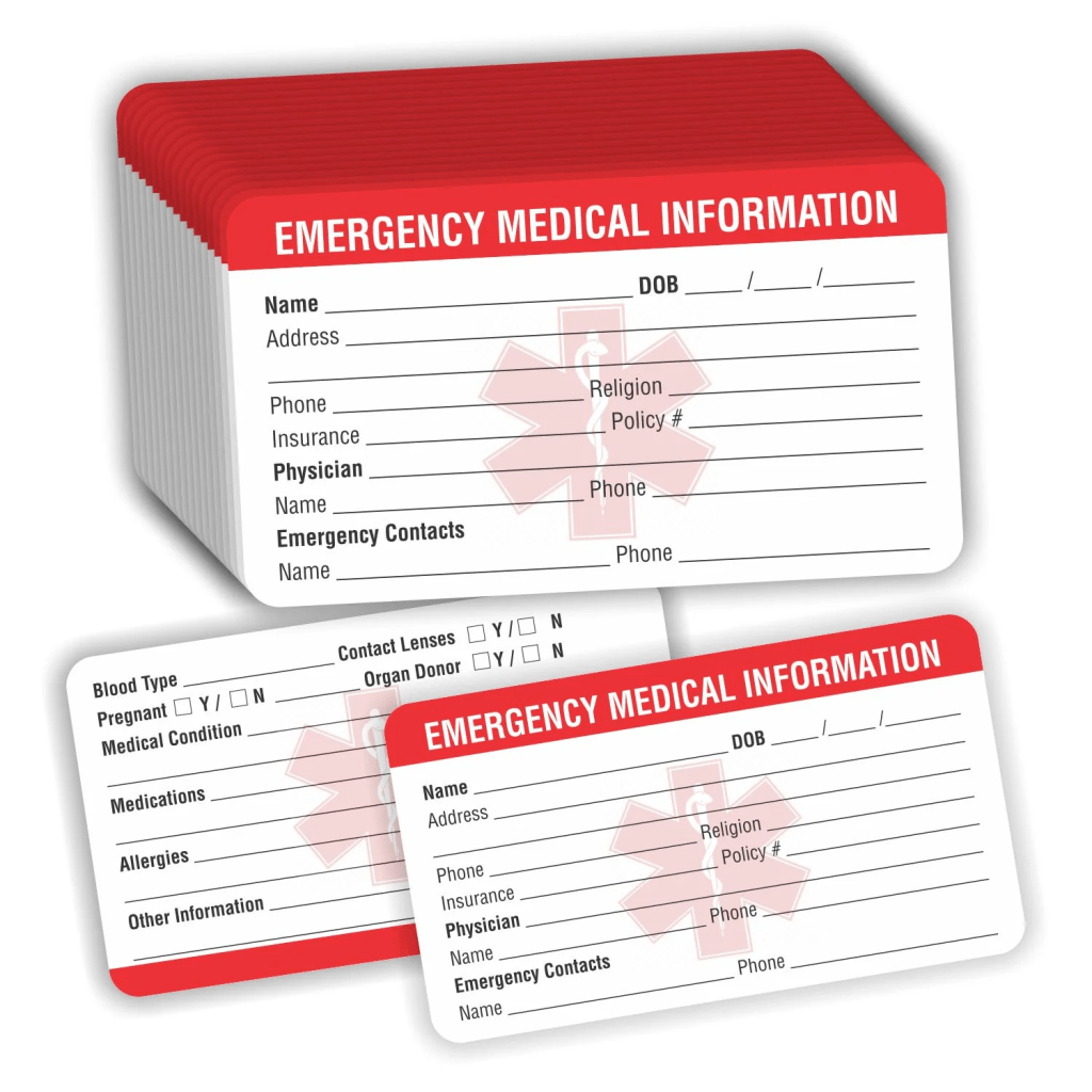 emergency medical information card