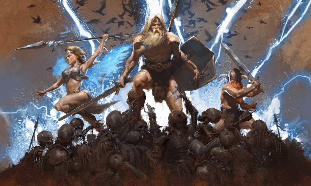 barbarian adventurers skeletons undead combat